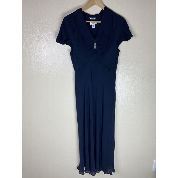 Talbots 12 100% Silk Dress Midi A-Line Evening Gown V-Neck Diamond Flutter Party - Picture 1 of 4